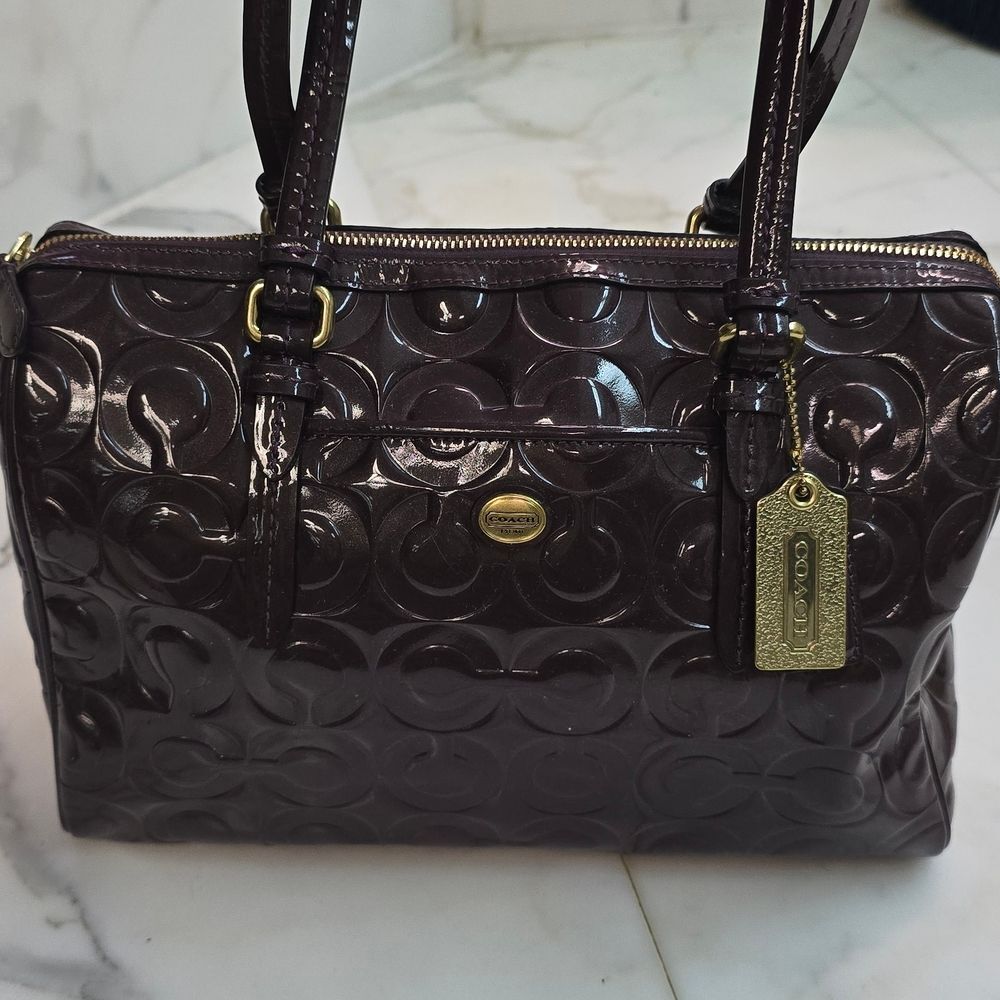 Coach Embossed Patent Leather Bag - Burgandy Top Handle